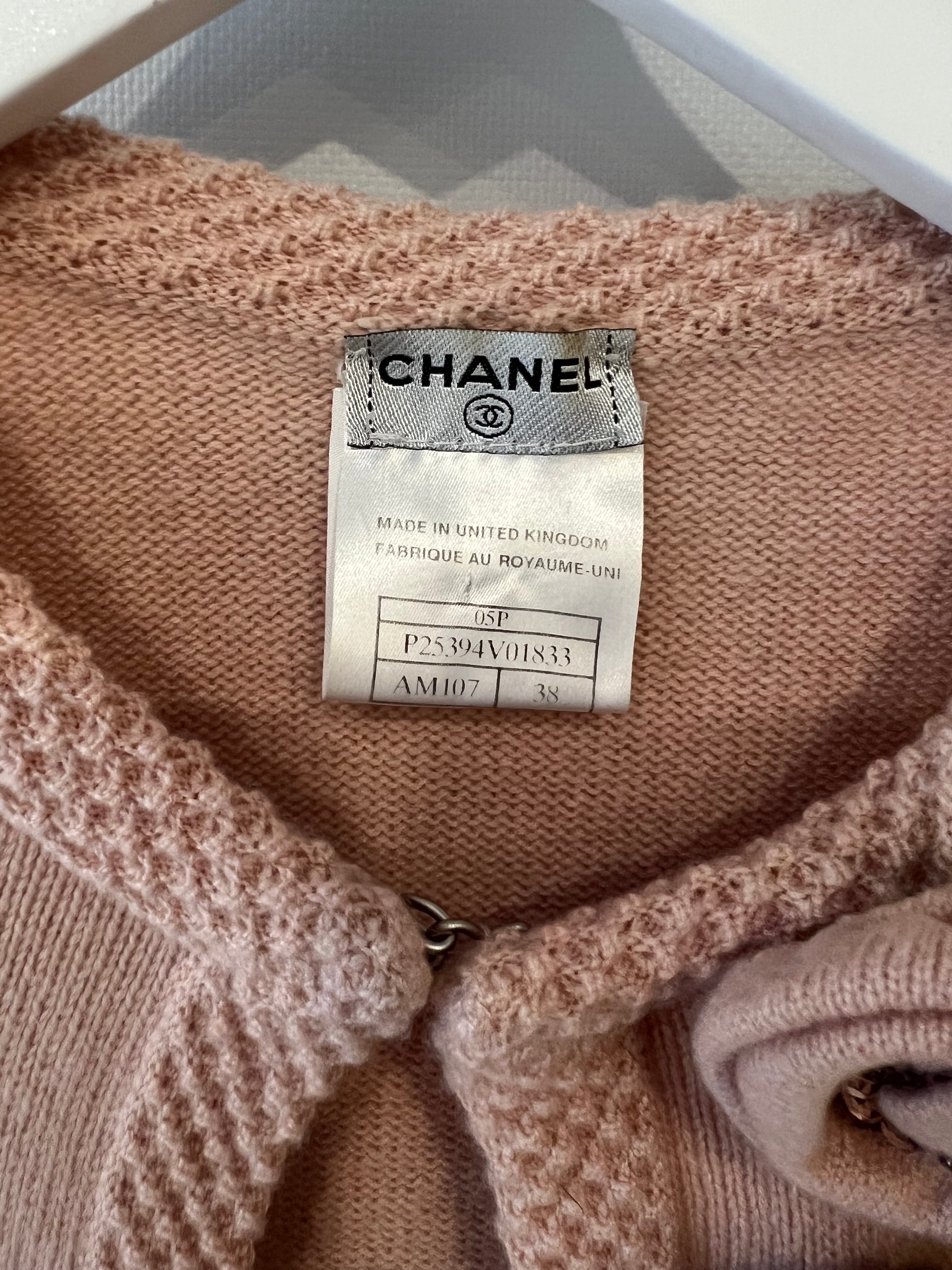 Chanel 05/S Vintage Pink Cashmere Cardigan with Floral Crystals Size FR 38 (UK 10)