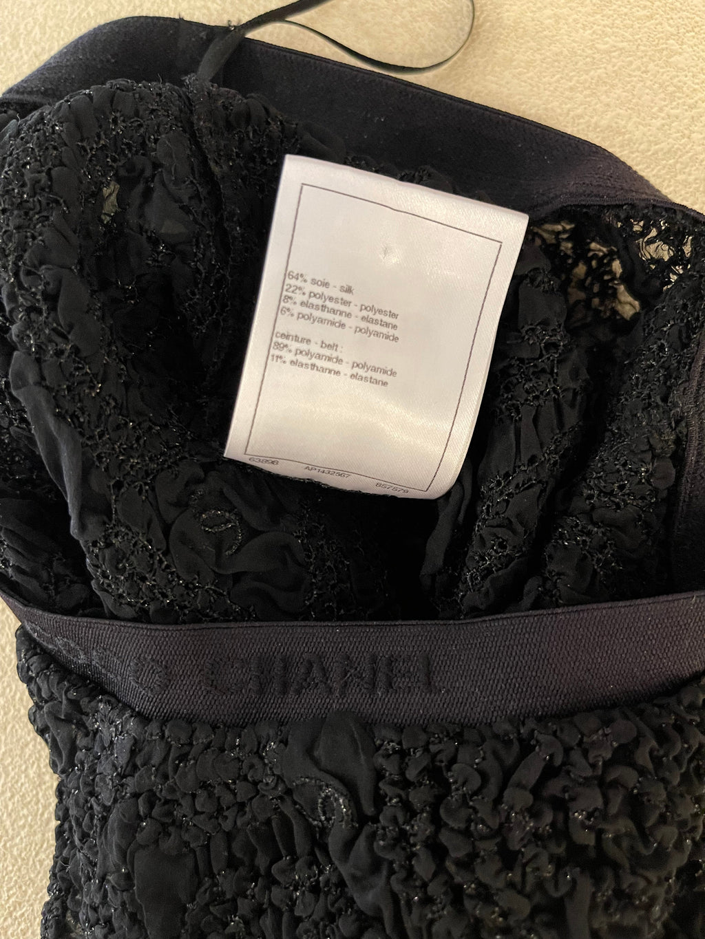 Chanel Black Lace Tulle Top and Cyclist Shorts Set with Camellia Details and Crystal CC Logos Size FR 34 (UK 6)