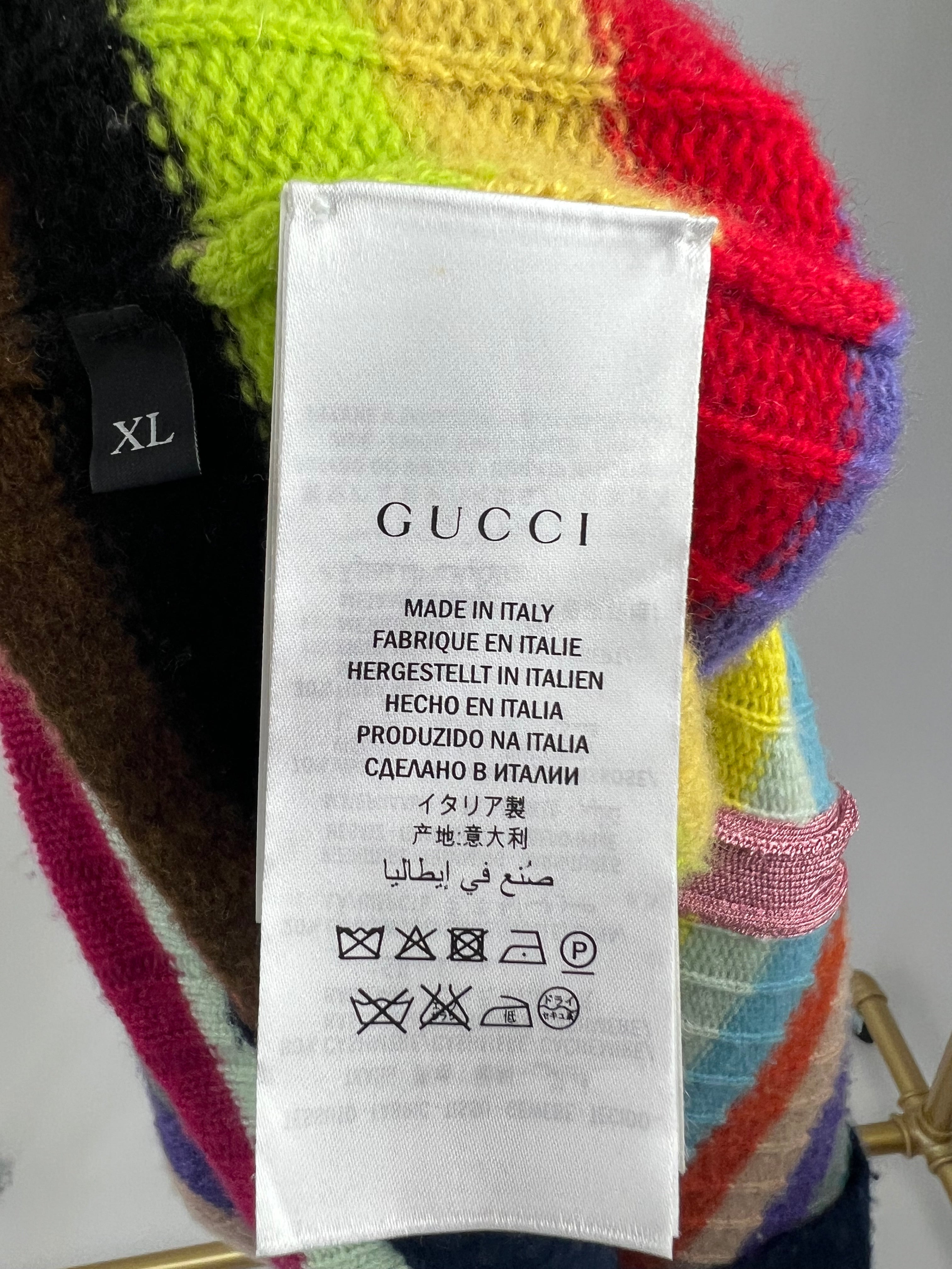 Gucci Multicoloured Cashmere Cardigan with Metallic Cuff & Collar Detail Size XL (UK 10-14)