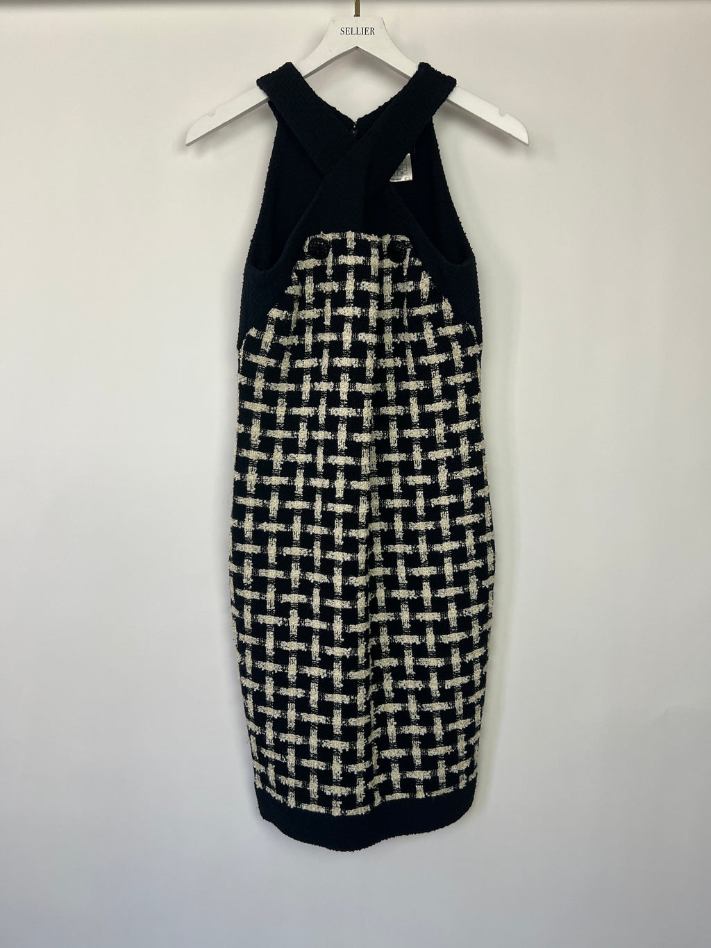 Chanel 09P Black, White Check Halter-Neck Detail Sleeveless Tweed Dress Size FR 36 (UK 8)