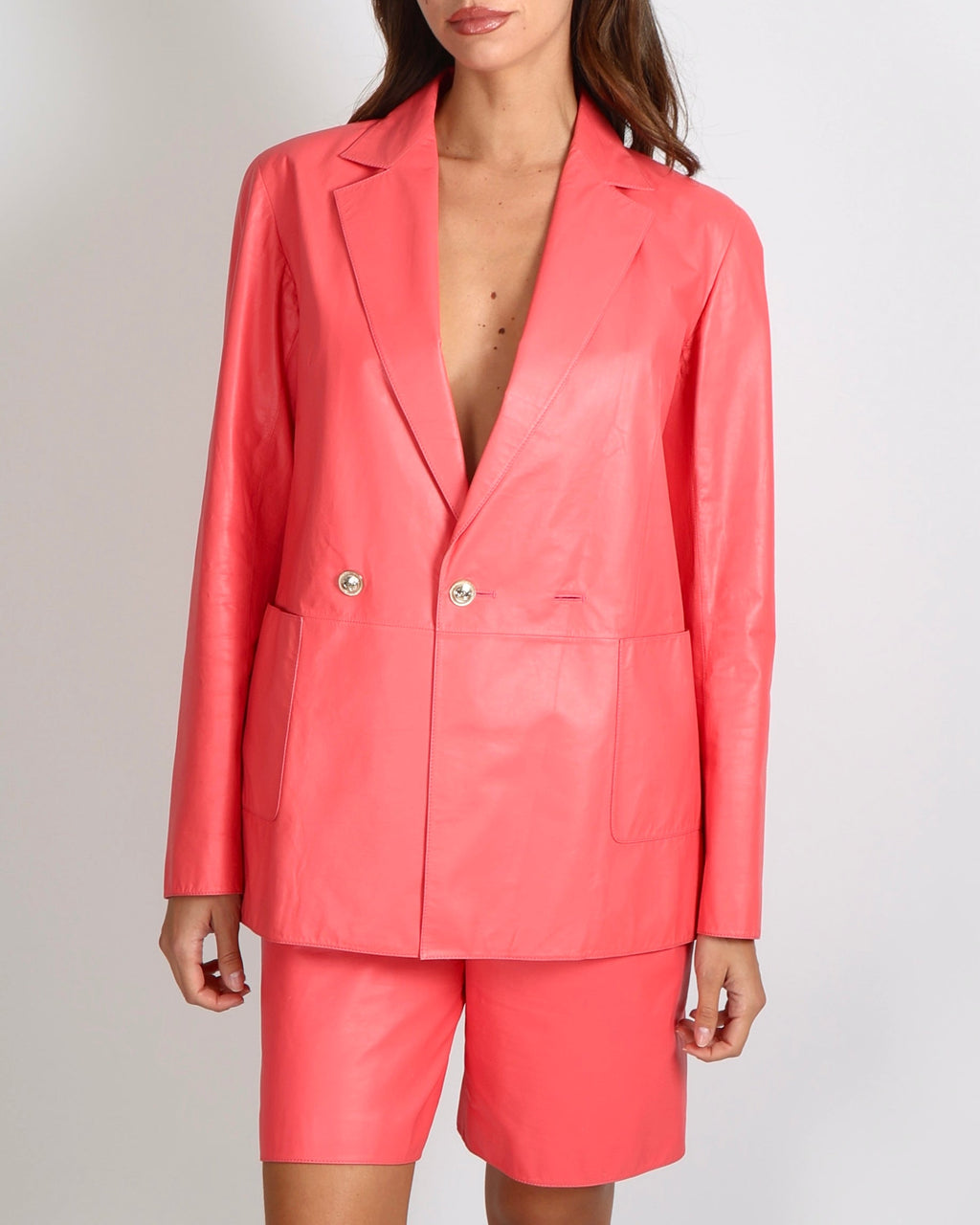 Chanel 21 Cruise Pink Calfskin Bermuda Shorts with Gold CC Logo Buttons Size FR 38 (UK 10)