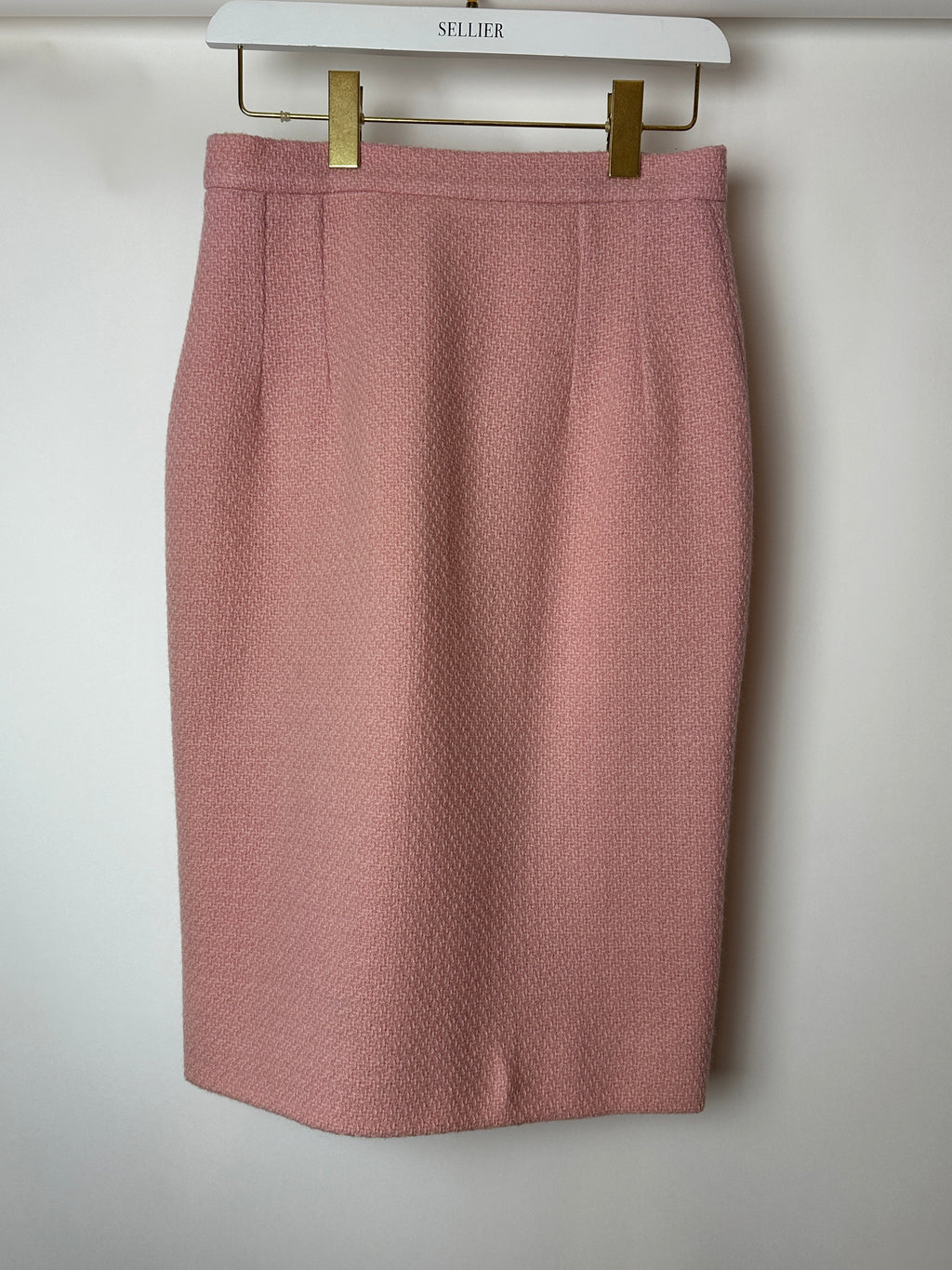 Chanel 93C Pink Tweed Skirt and Jacket Set with Logo Buttons and Pocket Detail FR 38 (UK 10)