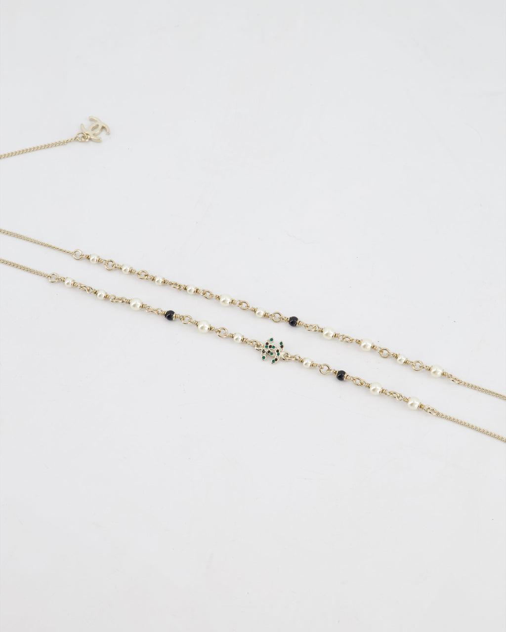 Chanel Champagne Gold CC Pearl Necklace with Bambi Pendant