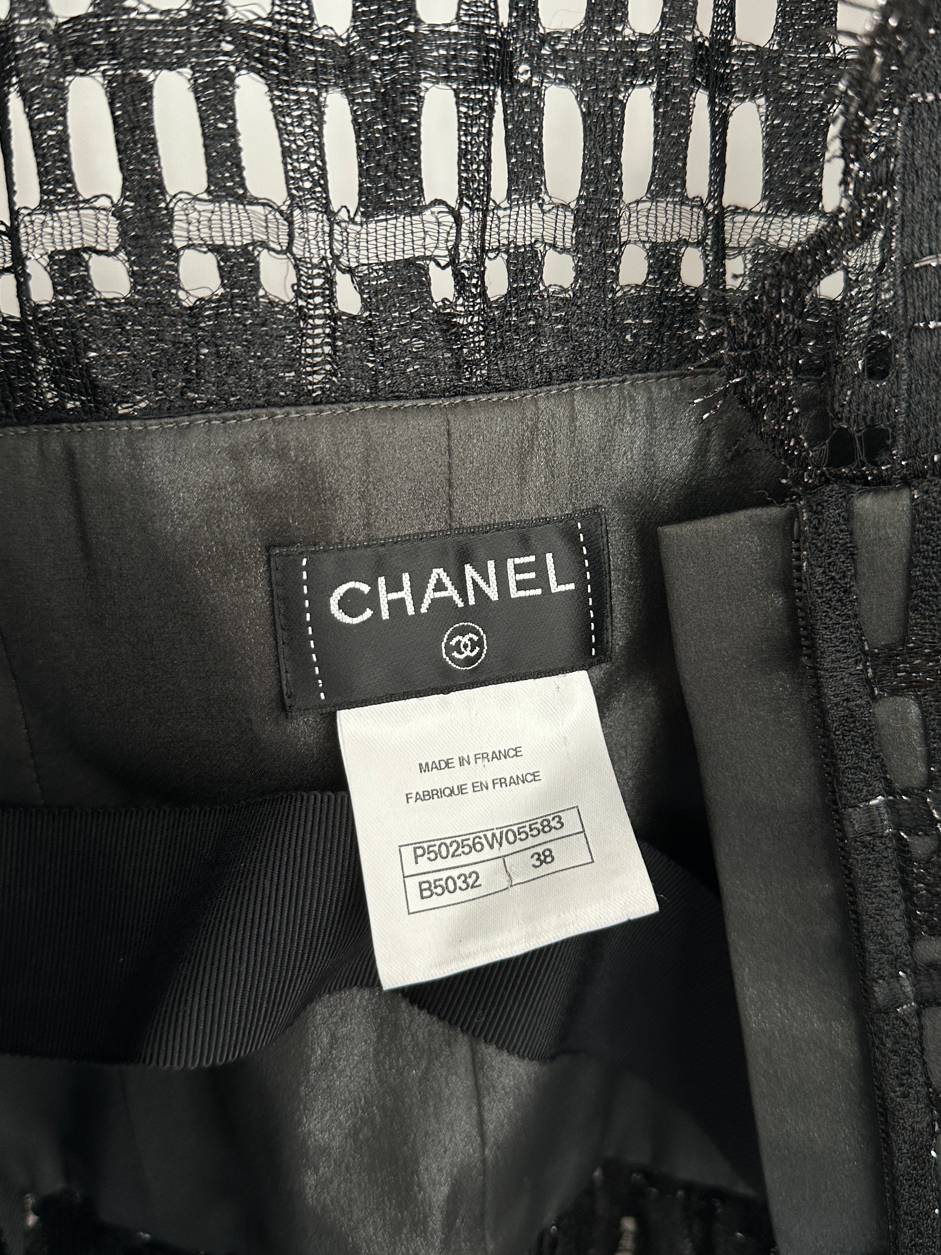 Chanel Black Iridescent Lace Dress With Concealed Zip Closure At Front Size FR 38 (UK 10)