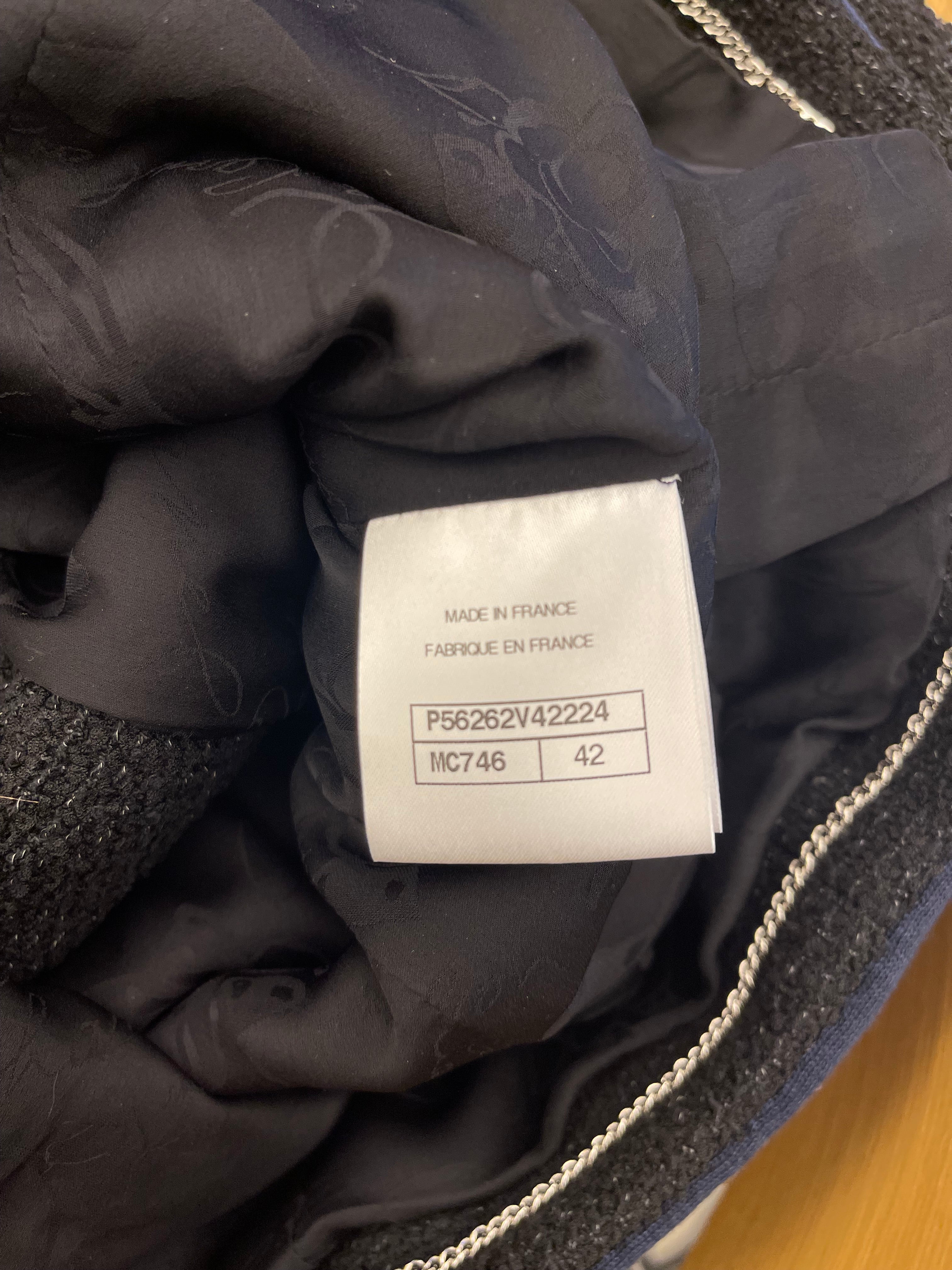 Chanel Spring 2017 Runway Black Tweed Jacket with Velcro and Navy Details Size FR 42 (UK 14)