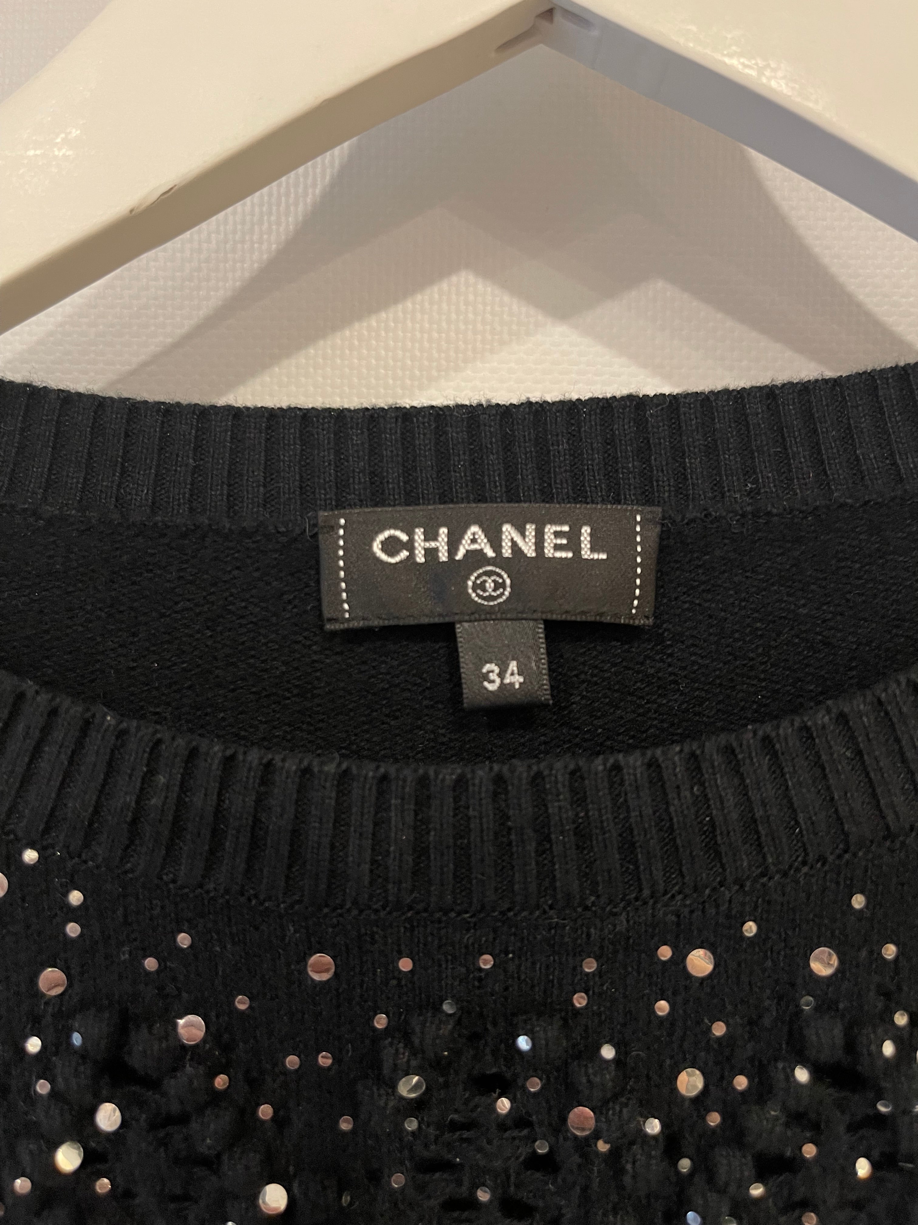 Chanel Black Mirror Embellished Jumper with CC Logo and Sequin Details Size FR 34 (UK 6)