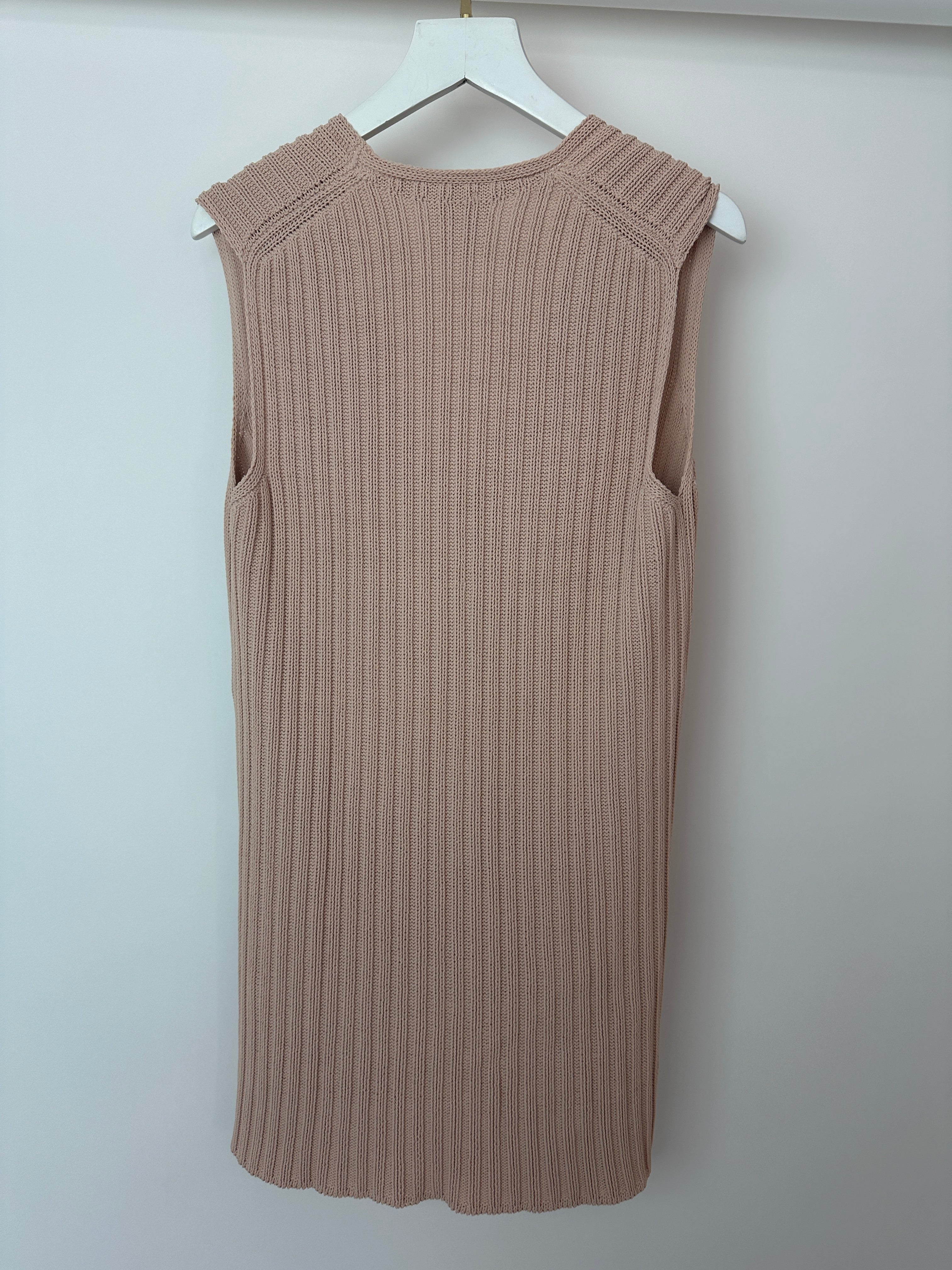 Chanel Baby Pink Knitted Sleeveless Vest with Gold CC Button Detail FR 38 (UK 10)