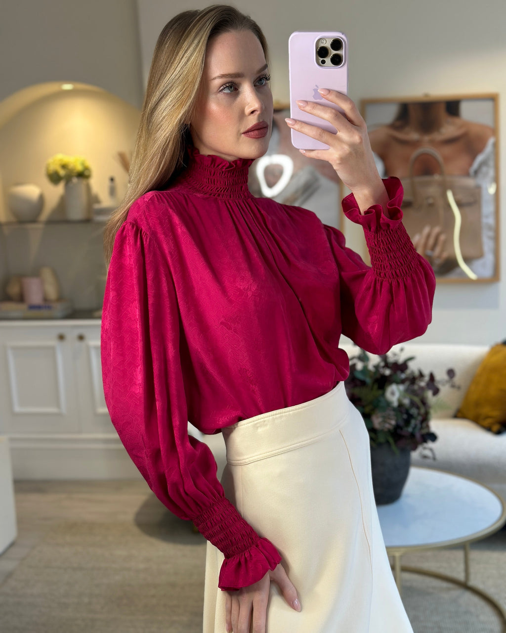 Gucci Fuchsia Silk Blouse with Floral Print Detail IT 38 (UK 6)