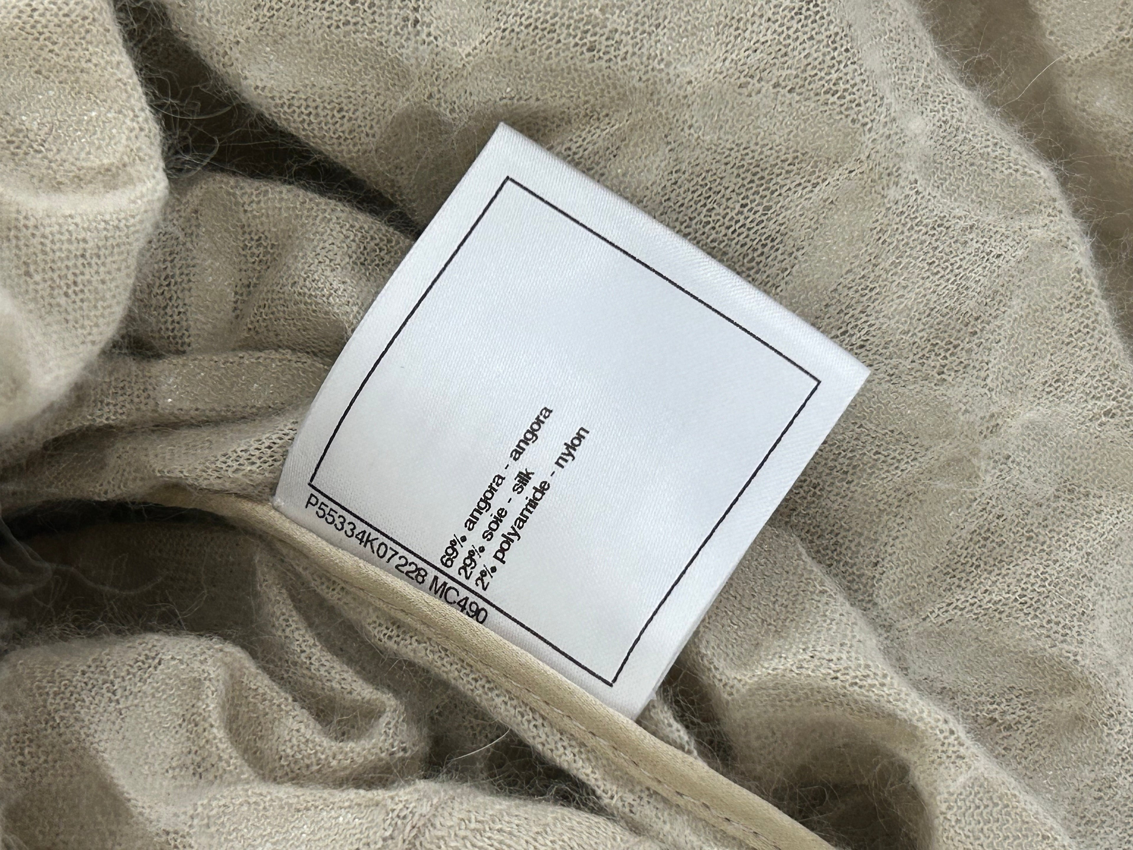 Chanel Cream Angora & Silk Long Sleeve Maxi Dress with Silver Metallic Detail & Drawstring Waist Size FR 34 (UK 6)