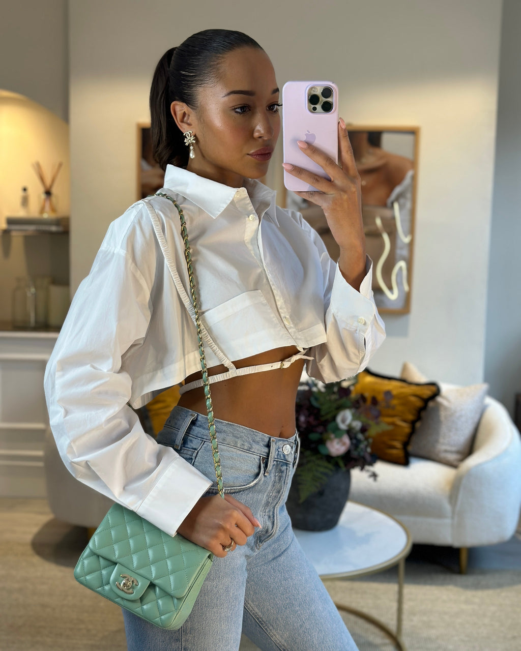 COLOUR* Chanel Green Tea Mini Square Bag in Lambskin Leather with Champagne Gold Hardware