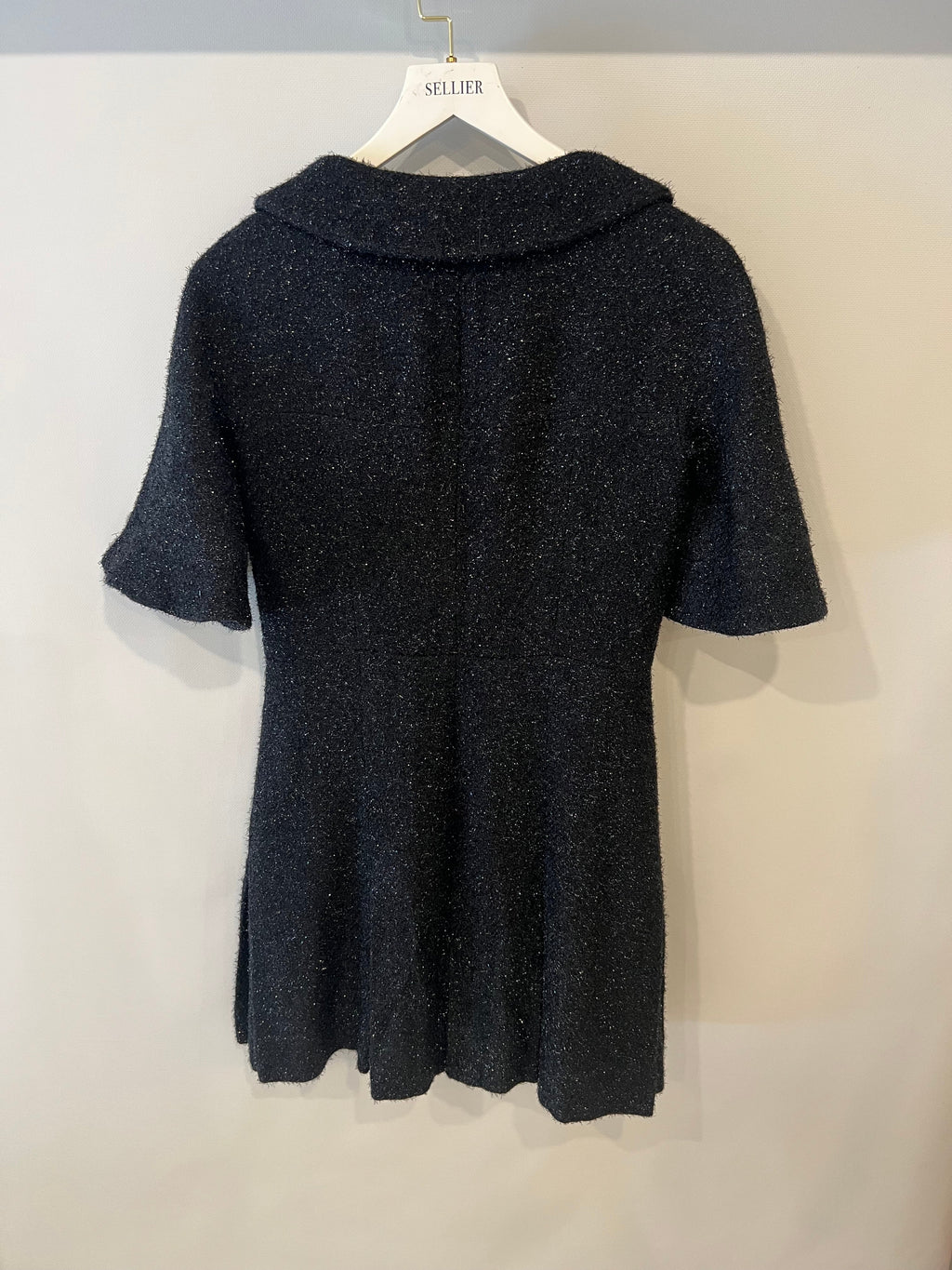 Chanel Black Shimmery Mini Dress with Silver Zip and Globe CC Buttons Detail Size FR 36 (UK 8)
