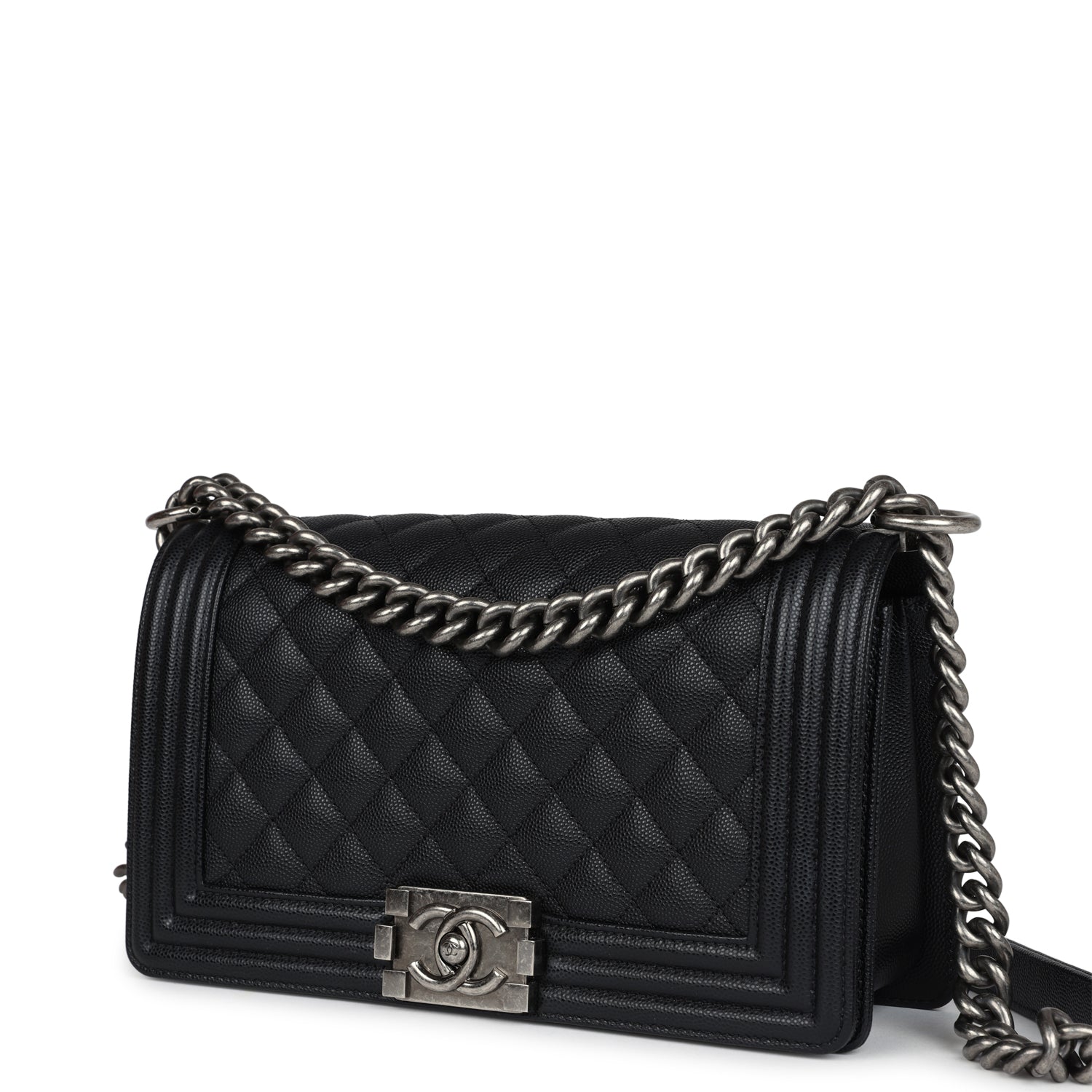 Chanel Medium Boy Bag Black Caviar Aged Ruthenium Hardware