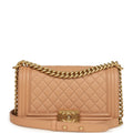 Chanel Medium Boy Bag Dark Beige Lambskin Antique Gold Hardware