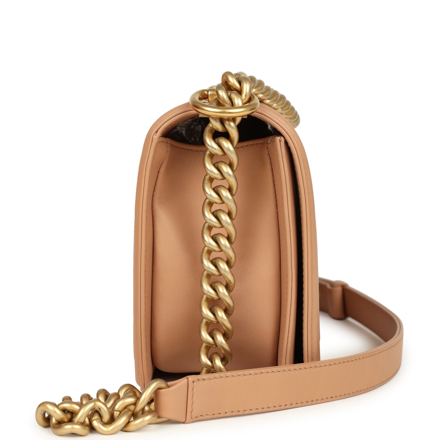Chanel Medium Boy Bag Dark Beige Lambskin Antique Gold Hardware
