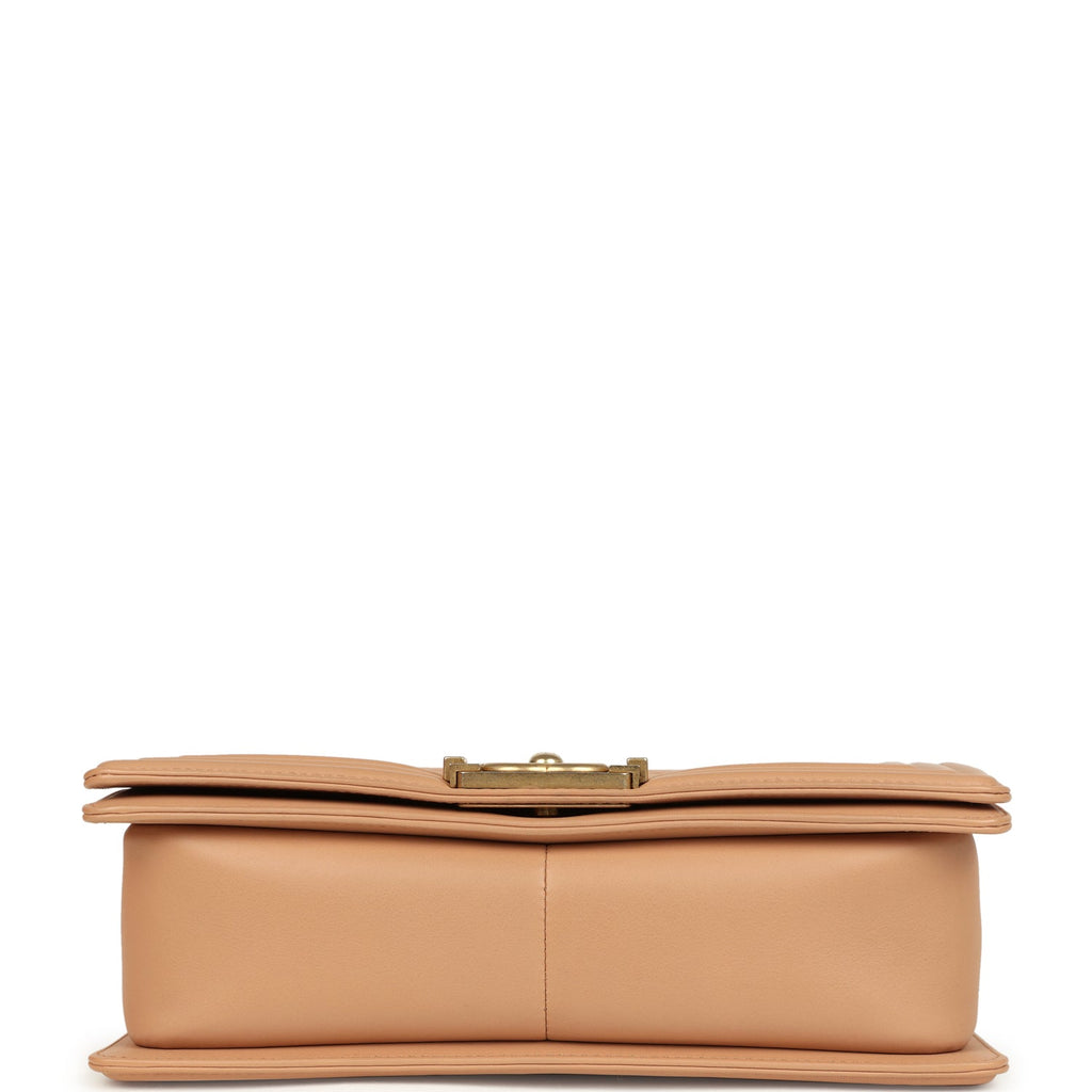 Chanel Medium Boy Bag Dark Beige Lambskin Antique Gold Hardware