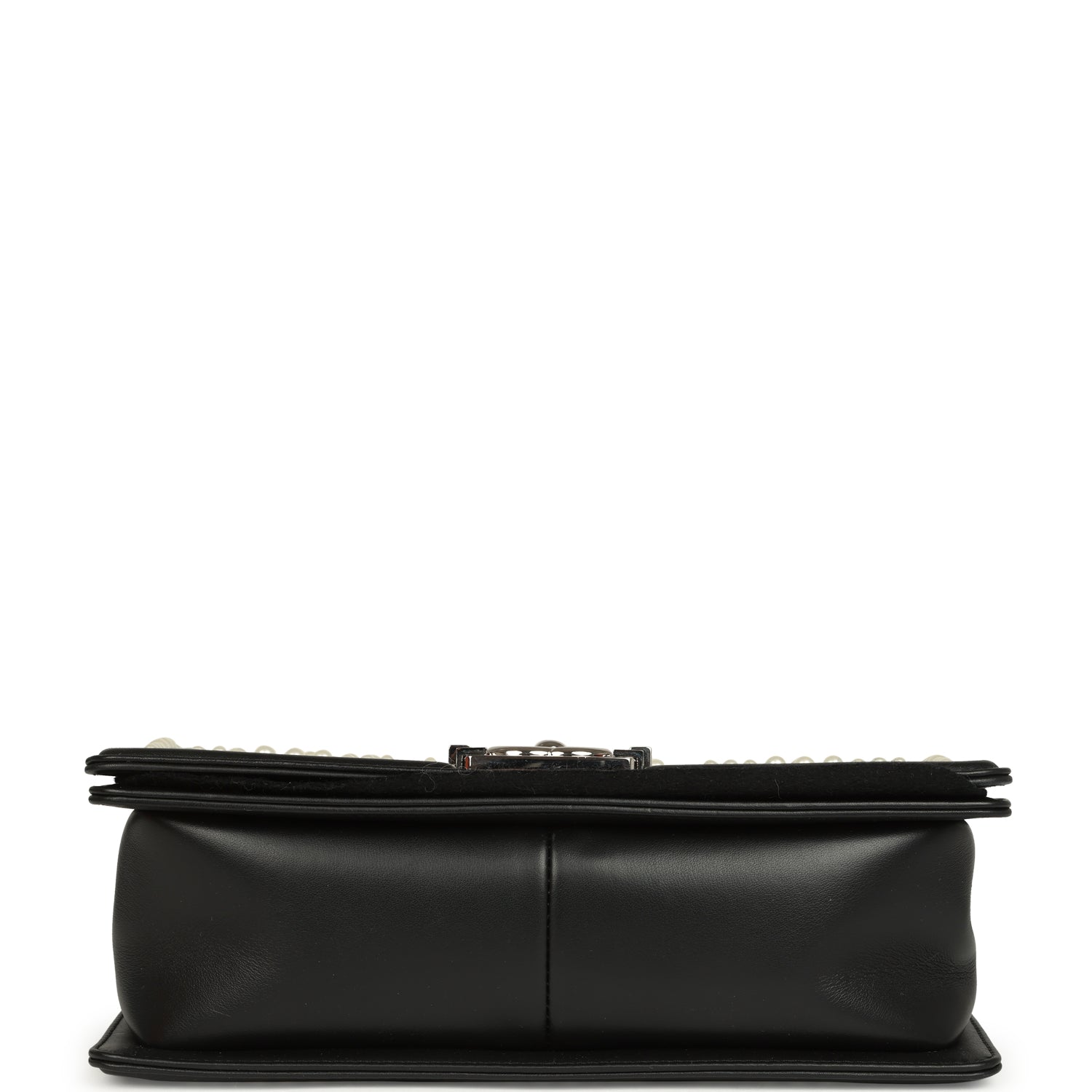Chanel Medium Boy Bag Black Pearl Chevron Calfskin Silver Hardware