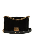Chanel Medium Boy Bag Black Chevron Velvet Antique Gold Hardware