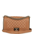 Chanel Medium Boy Bag Caramel Shiny Caviar Light Gold Hardware