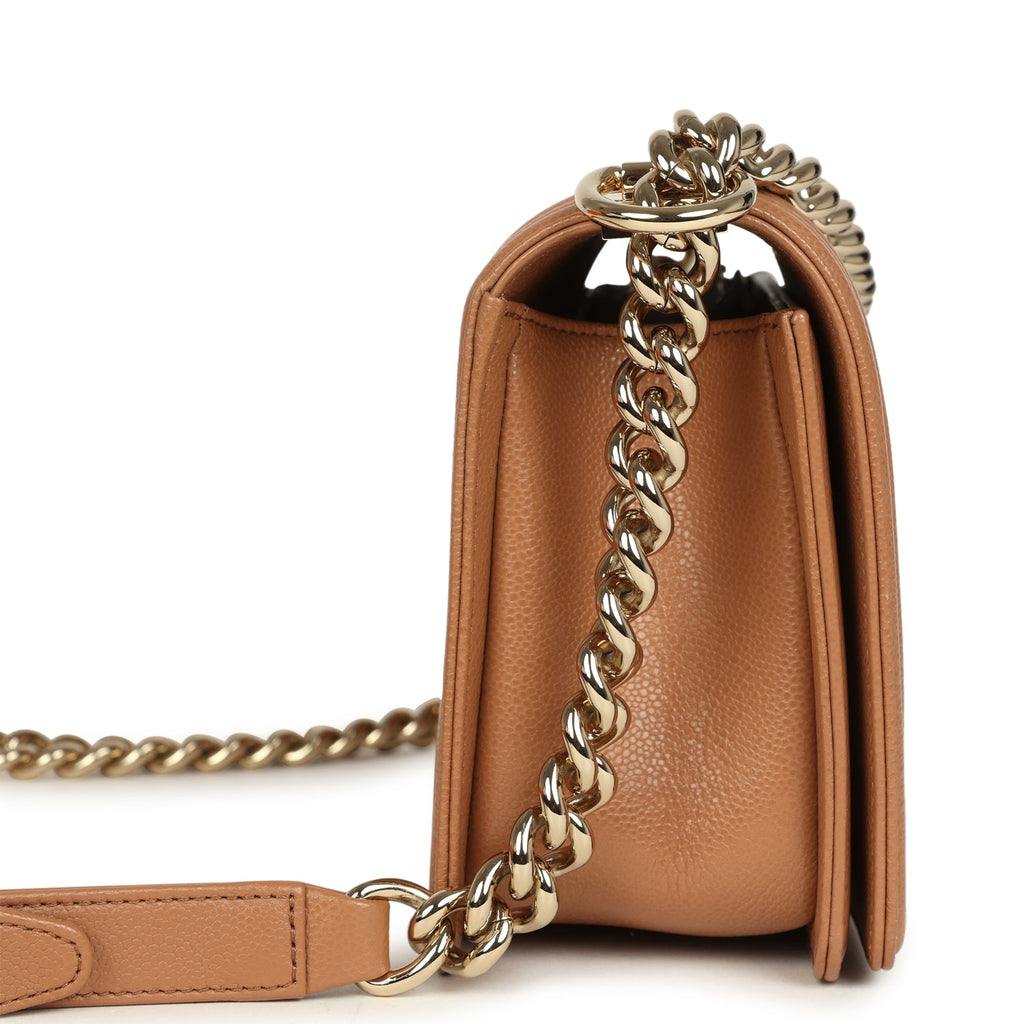 Chanel Medium Boy Bag Caramel Shiny Caviar Light Gold Hardware