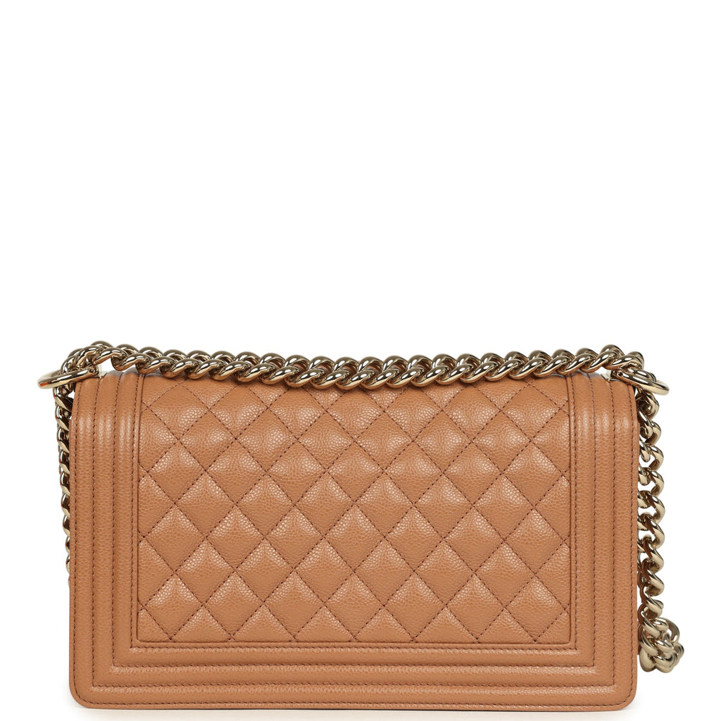 Chanel Medium Boy Bag Caramel Shiny Caviar Light Gold Hardware