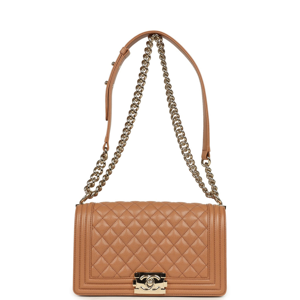 Chanel Medium Boy Bag Caramel Shiny Caviar Light Gold Hardware