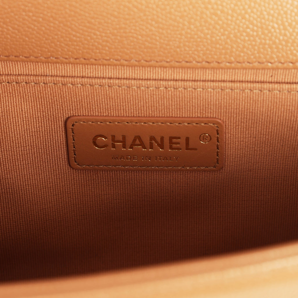 Chanel Medium Boy Bag Caramel Shiny Caviar Light Gold Hardware