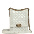 Chanel North South Boy Bag Light Grey Iridescent Calfskin Light Gold Hardware