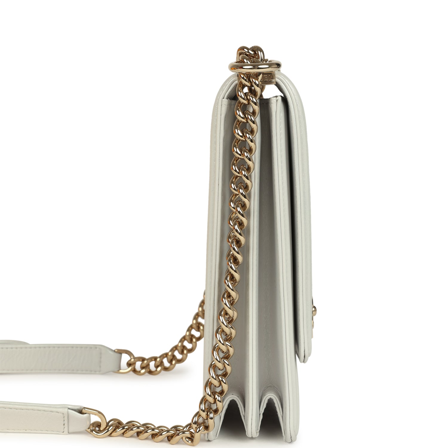 Chanel North South Boy Bag Light Grey Iridescent Calfskin Light Gold Hardware