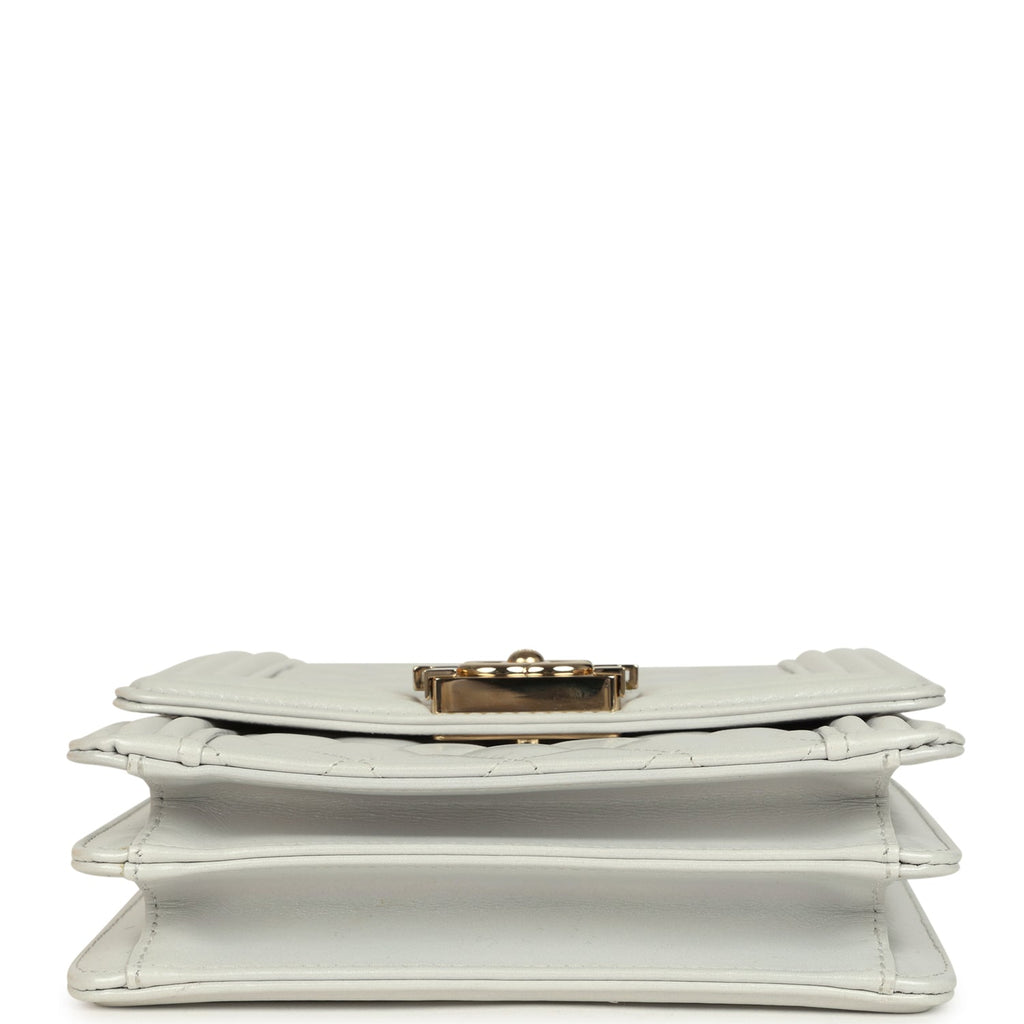 Chanel North South Boy Bag Light Grey Iridescent Calfskin Light Gold Hardware