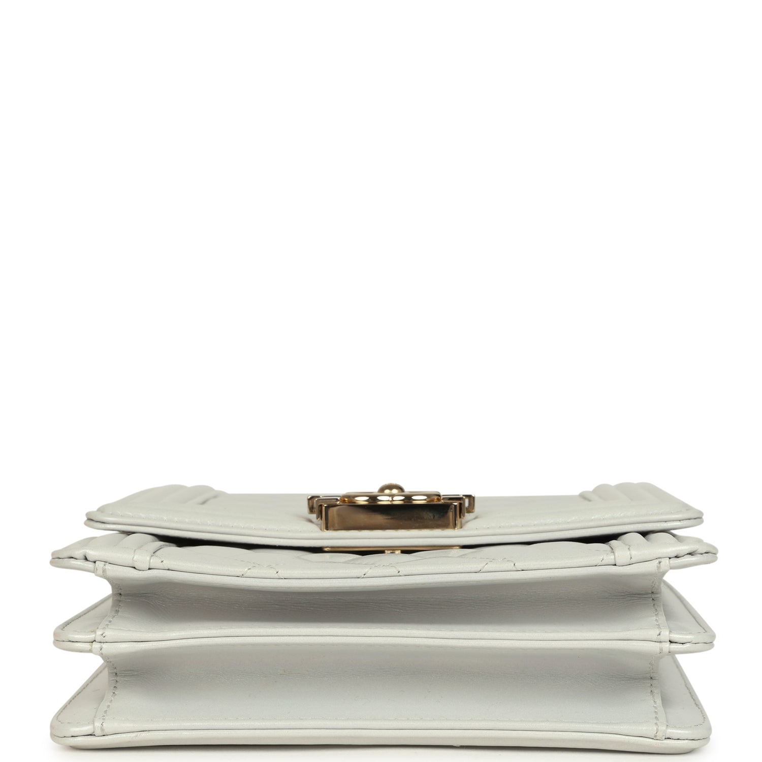 Chanel North South Boy Bag Light Grey Iridescent Calfskin Light Gold Hardware
