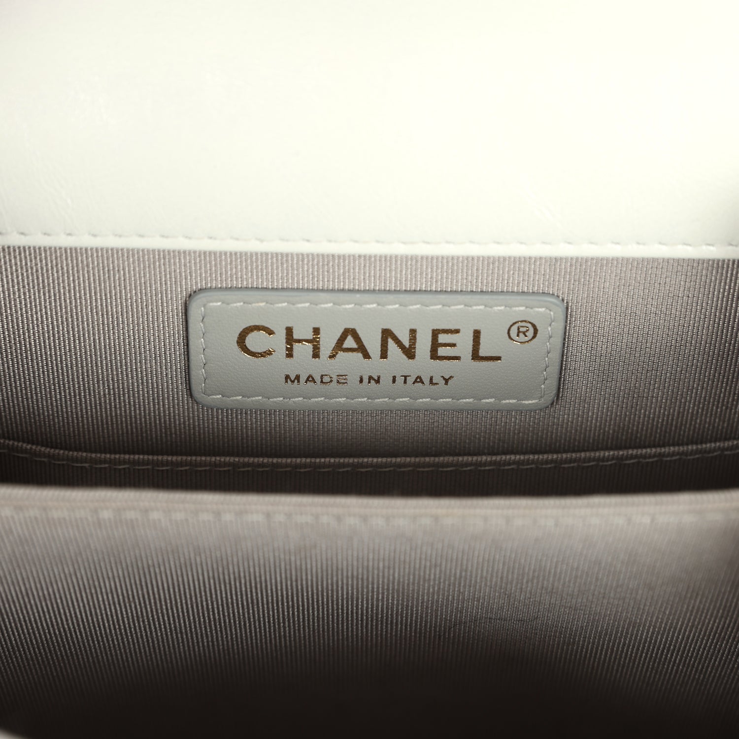Chanel North South Boy Bag Light Grey Iridescent Calfskin Light Gold Hardware