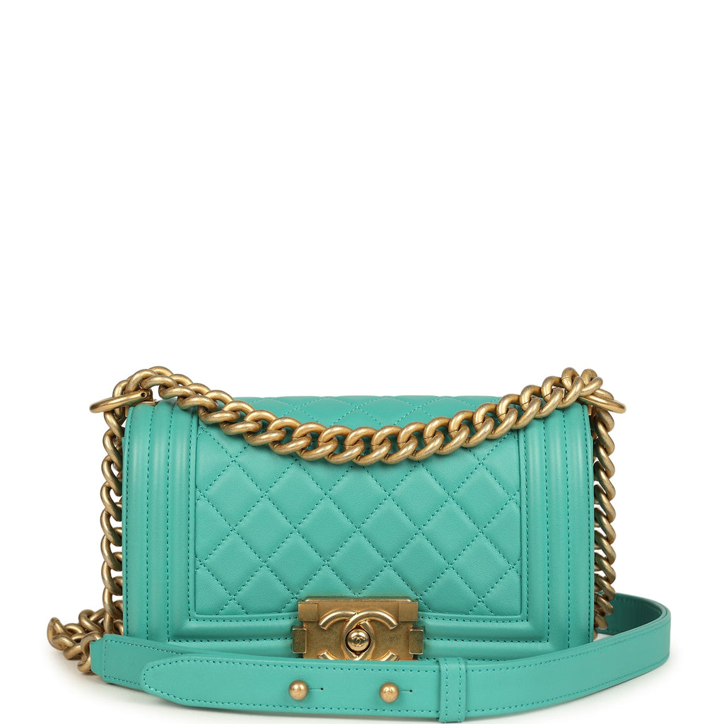 Chanel Small Boy Bag Turquoise Lambskin Antique Gold Hardware