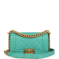 Chanel Small Boy Bag Turquoise Lambskin Antique Gold Hardware