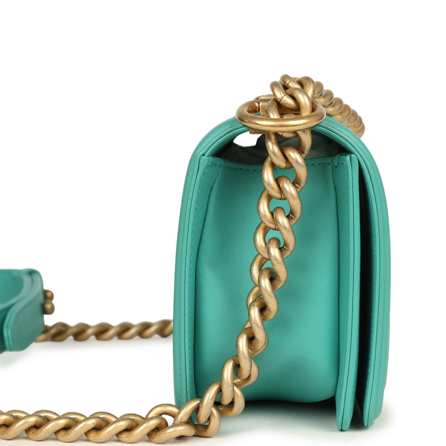 Chanel Small Boy Bag Turquoise Lambskin Antique Gold Hardware