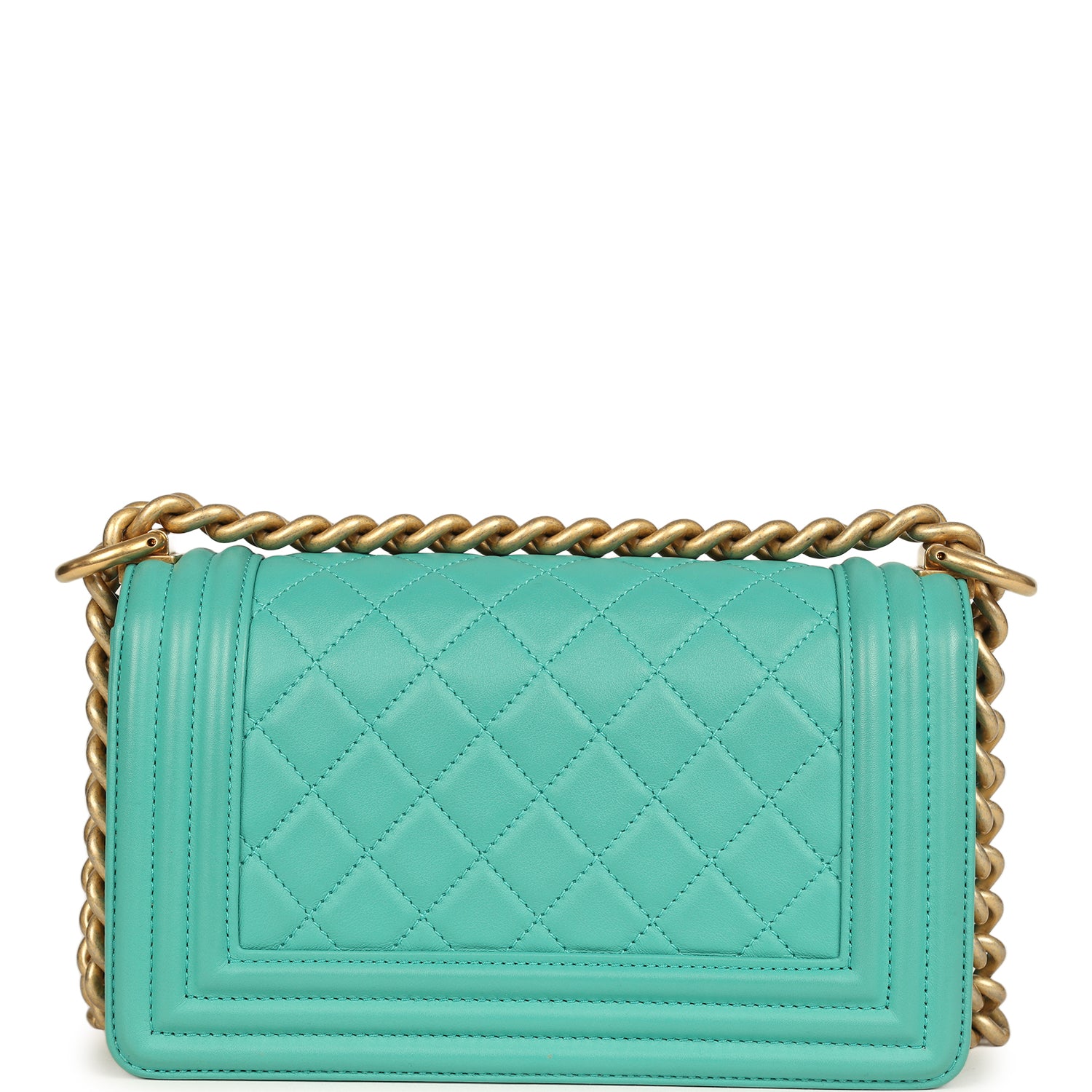 Chanel Small Boy Bag Turquoise Lambskin Antique Gold Hardware