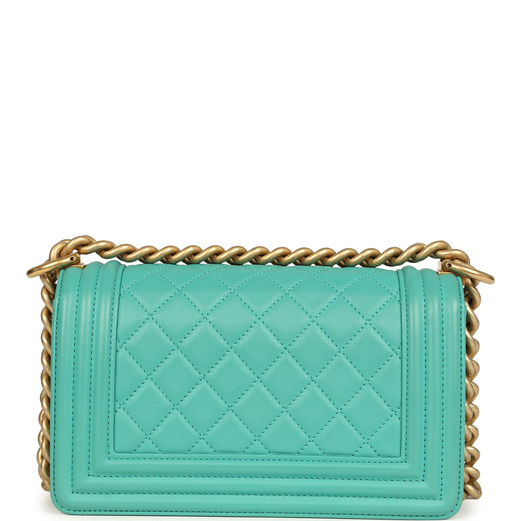 Chanel Small Boy Bag Turquoise Lambskin Antique Gold Hardware