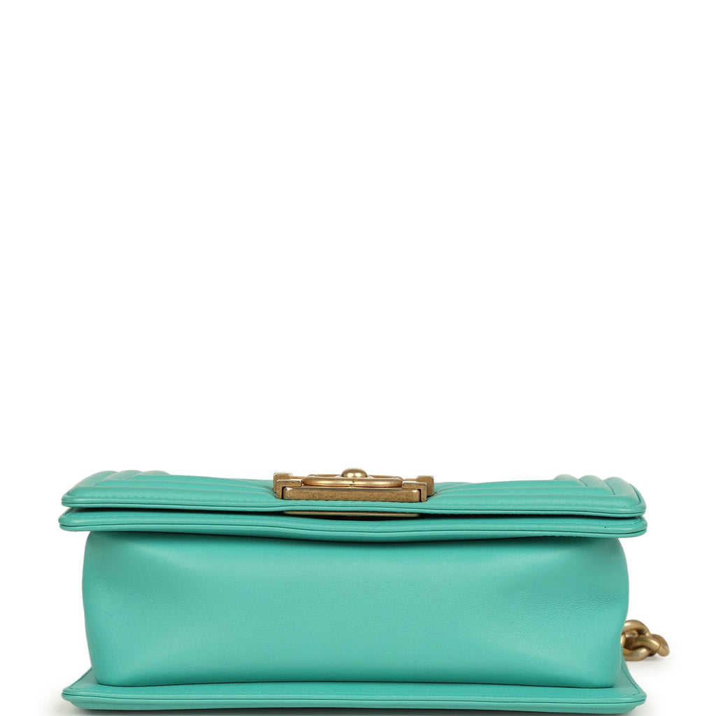 Chanel Small Boy Bag Turquoise Lambskin Antique Gold Hardware