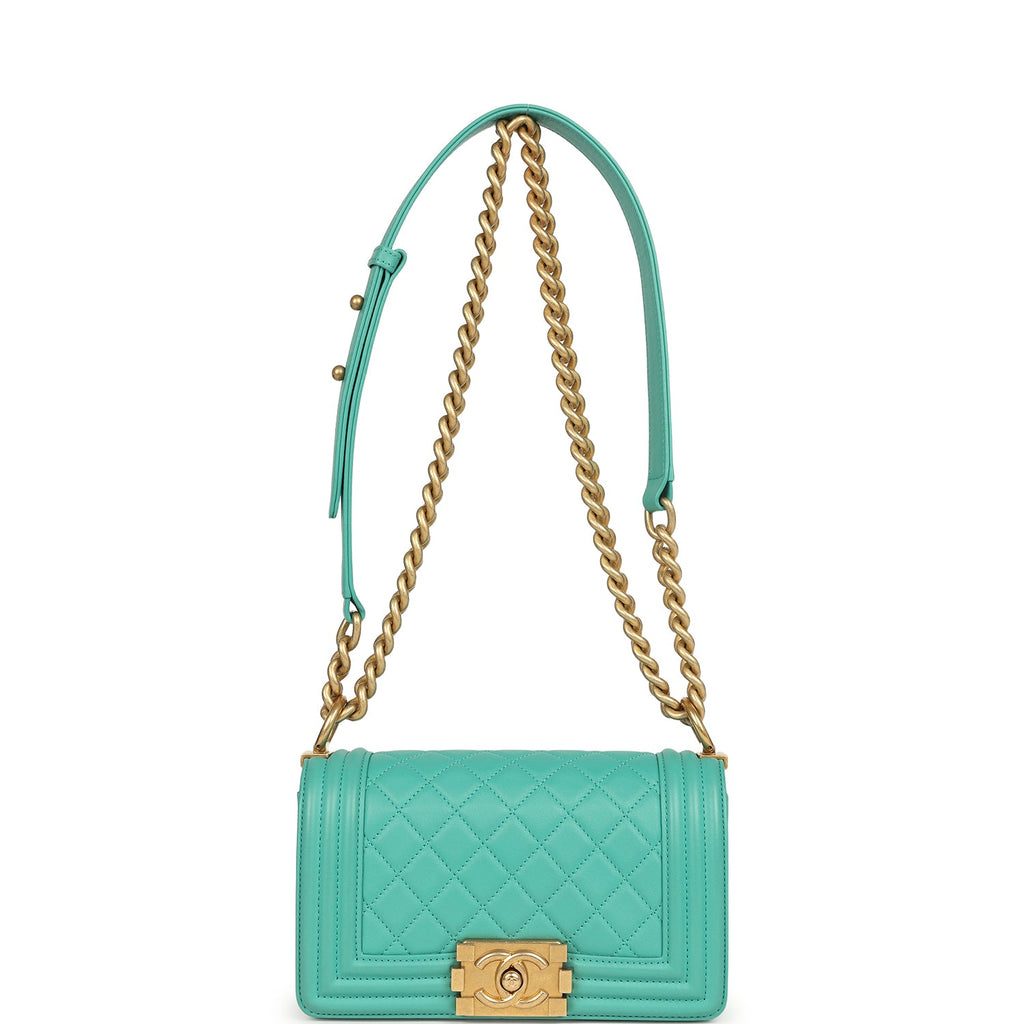 Chanel Small Boy Bag Turquoise Lambskin Antique Gold Hardware