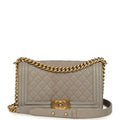 Chanel Medium Boy Bag Taupe Caviar Antique Gold Hardware