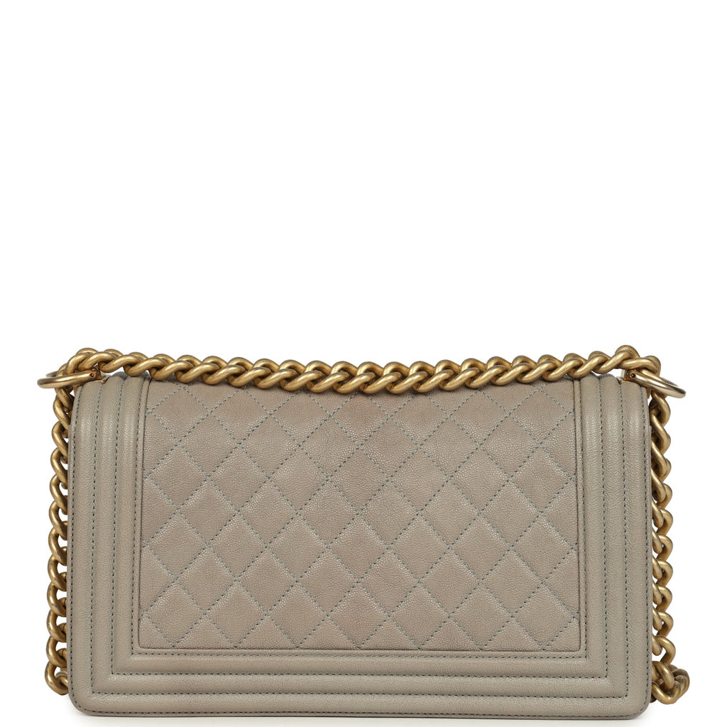 Chanel Medium Boy Bag Taupe Caviar Antique Gold Hardware