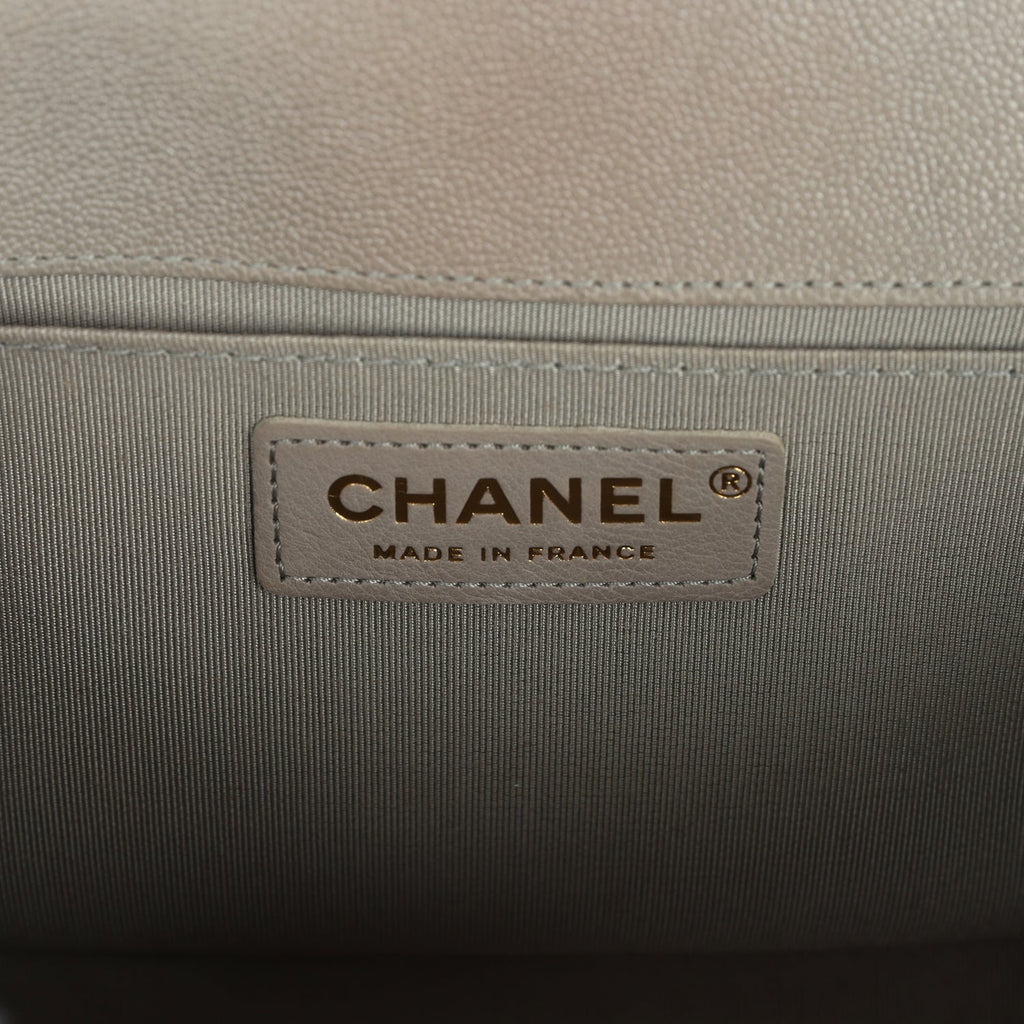 Chanel Medium Boy Bag Taupe Caviar Antique Gold Hardware