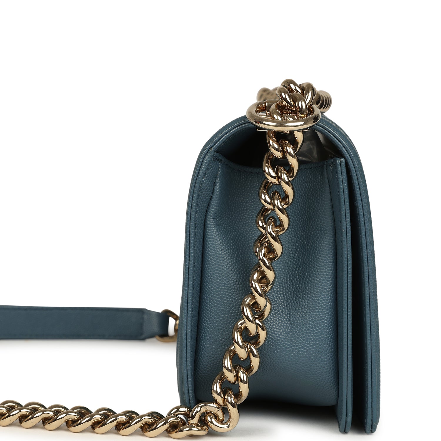 Chanel Medium Chevron Boy Bag Blue Caviar Light Gold Hardware