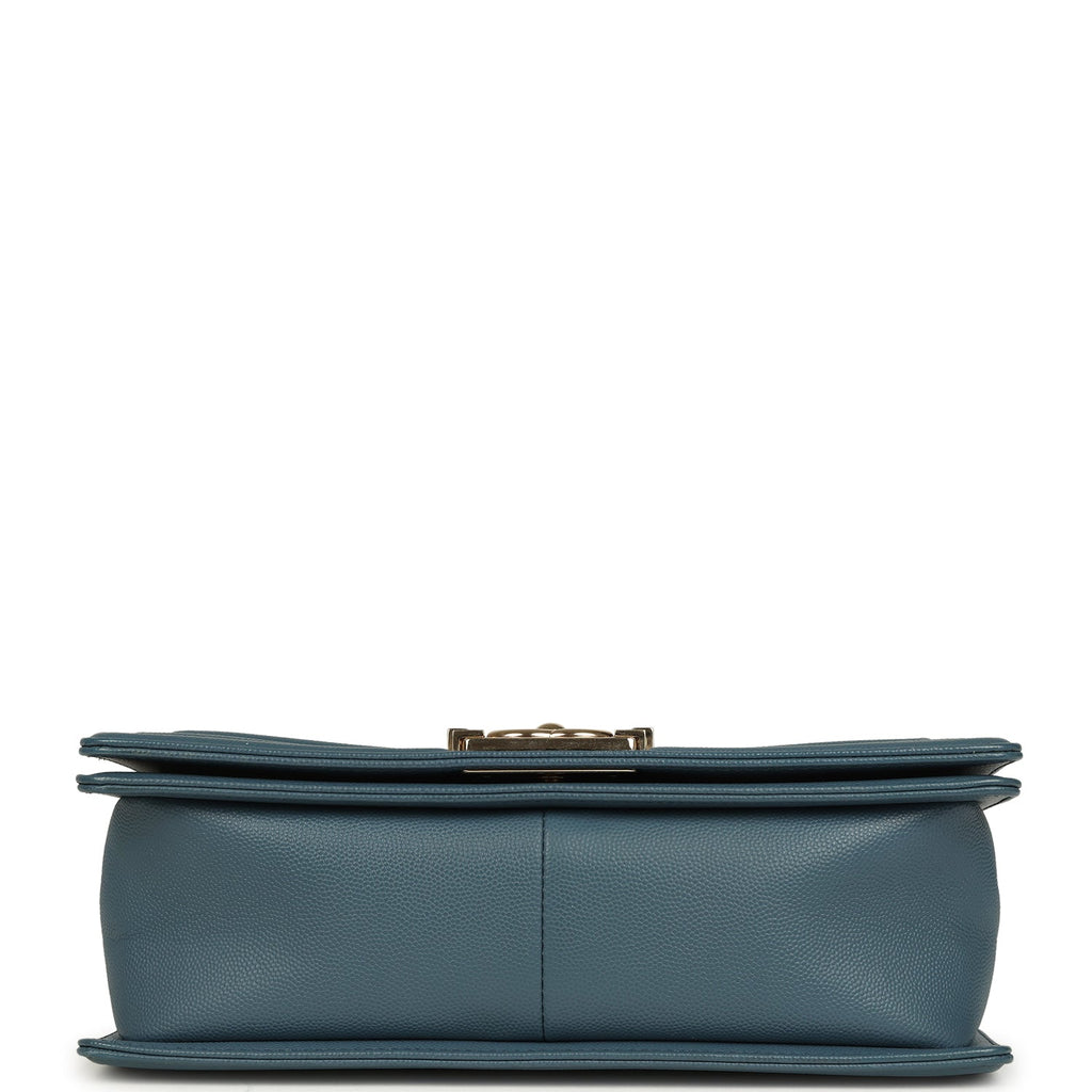 Chanel Medium Chevron Boy Bag Blue Caviar Light Gold Hardware