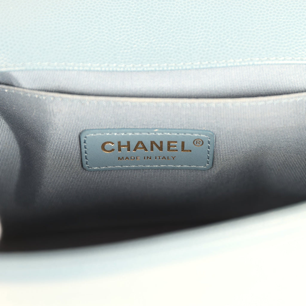 Chanel Medium Chevron Boy Bag Blue Caviar Light Gold Hardware