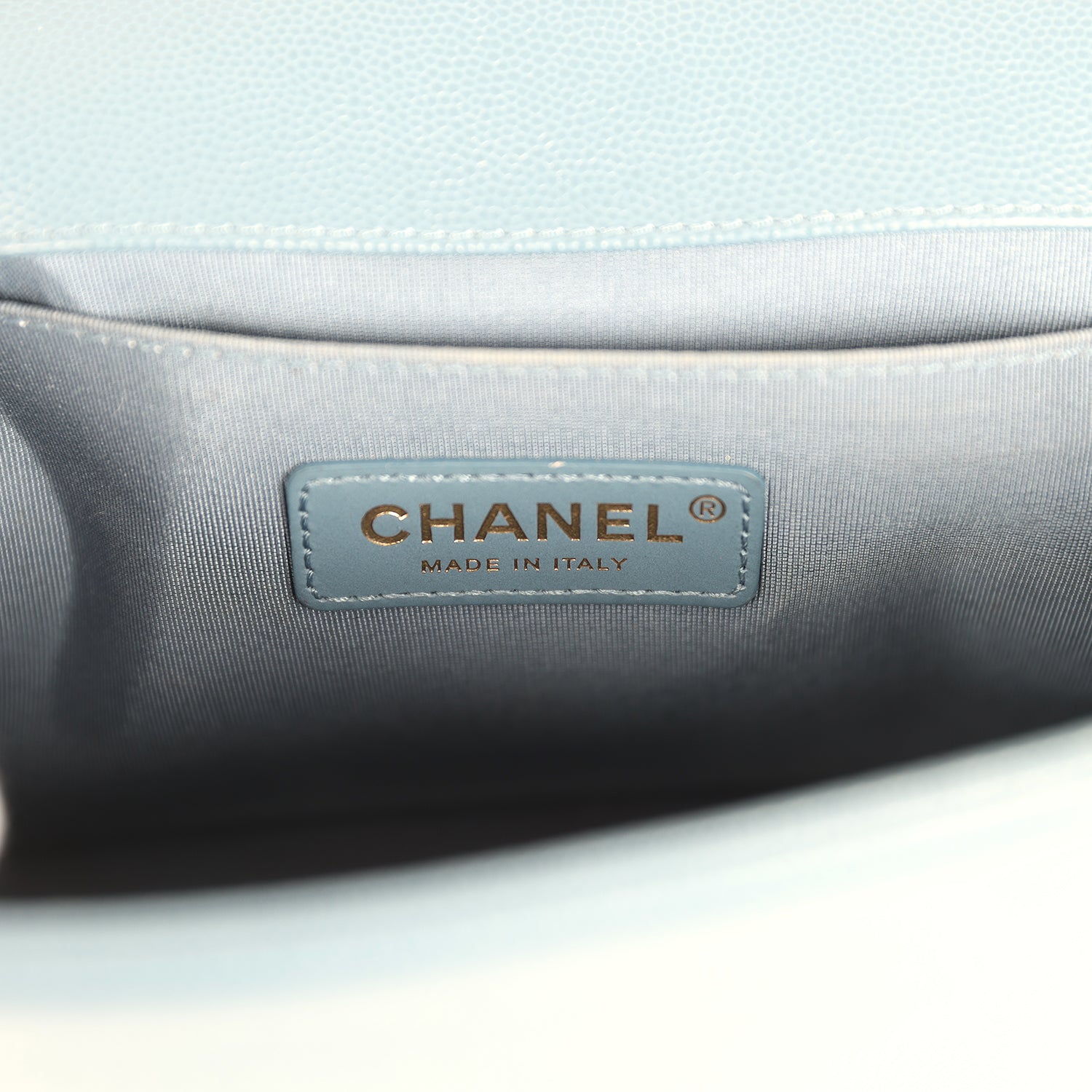 Chanel Medium Chevron Boy Bag Blue Caviar Light Gold Hardware