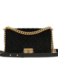 Chanel Medium Boy Bag Black Velvet Antique Gold Hardware