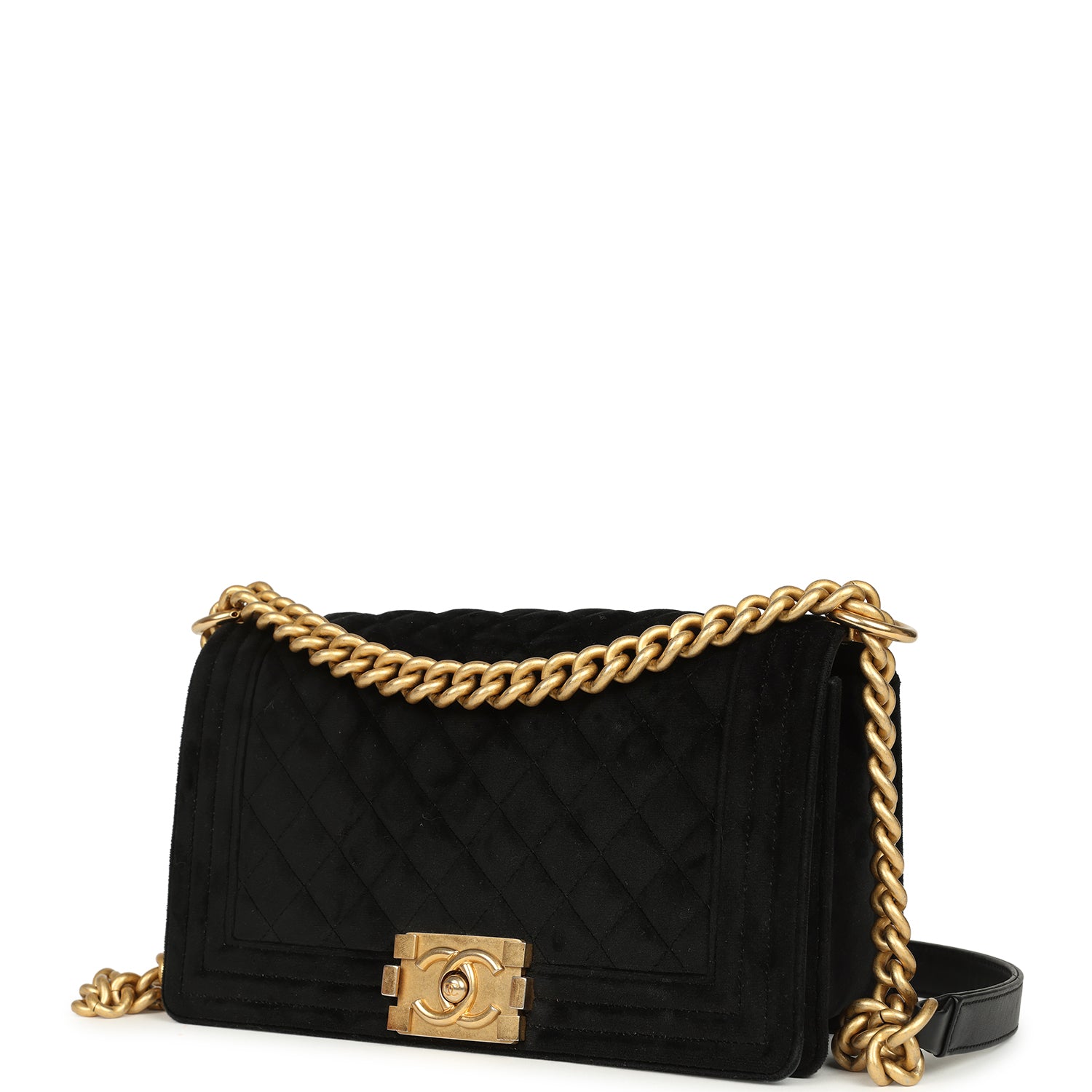 Chanel Medium Boy Bag Black Velvet Antique Gold Hardware