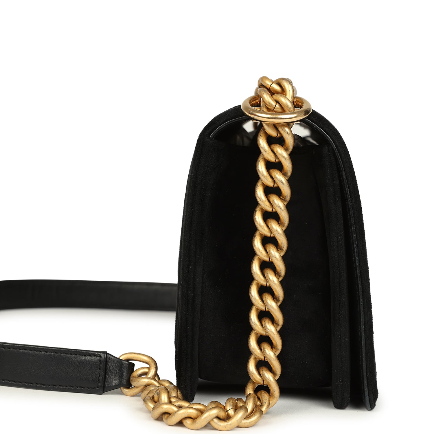 Chanel Medium Boy Bag Black Velvet Antique Gold Hardware