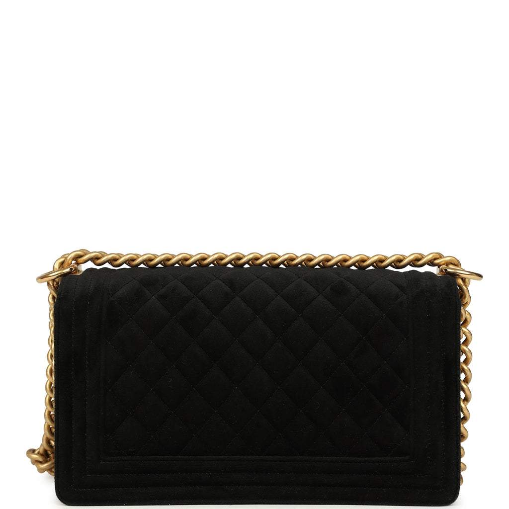 Chanel Medium Boy Bag Black Velvet Antique Gold Hardware