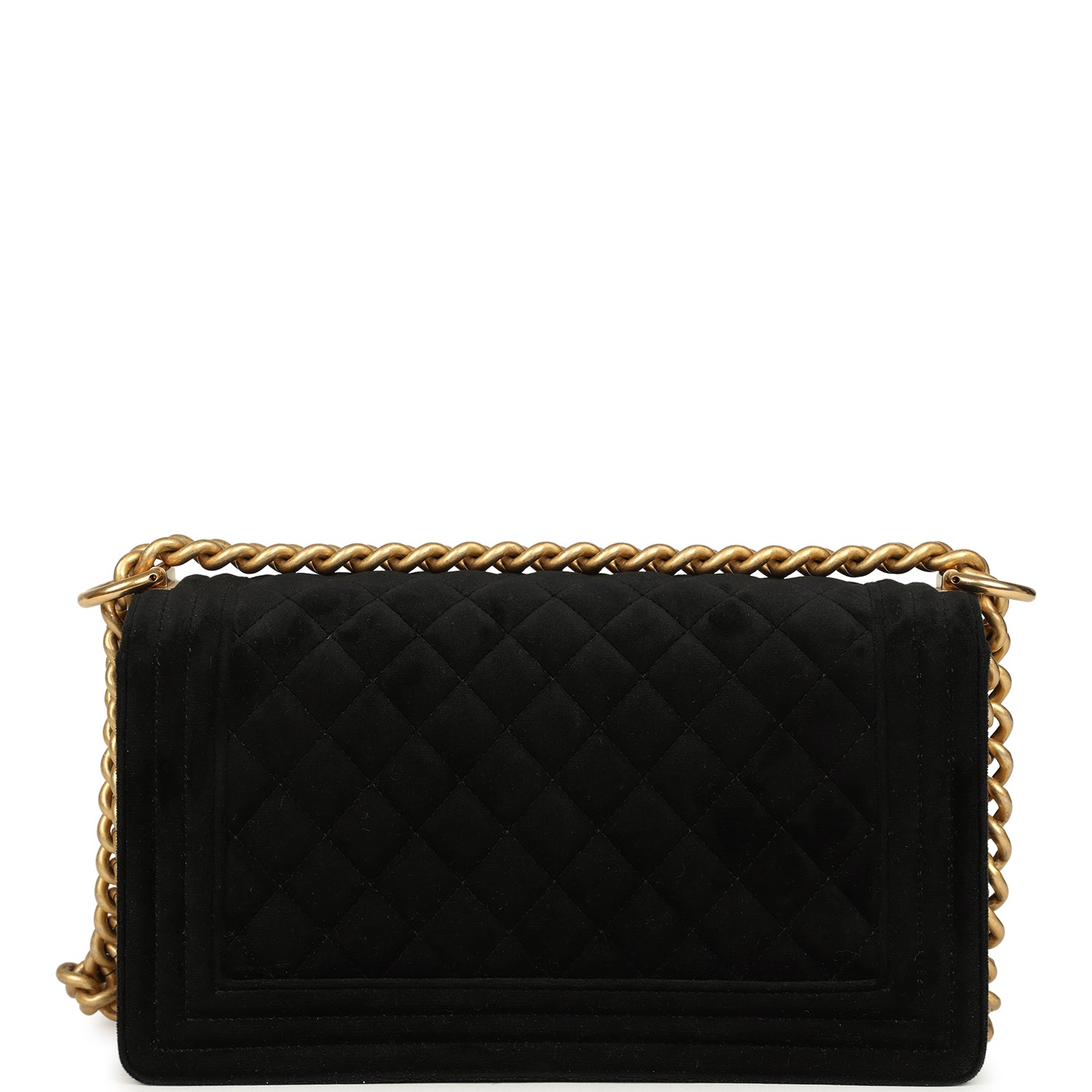 Chanel Medium Boy Bag Black Velvet Antique Gold Hardware